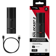 HyperX SoloCast 2 USB Gaming Microphone, Cardioid Pattern, 24-bit/96kHz, Plug-and-Play USB-C, Shock Mount & Pop Filter, Voice Enhance, Easy Setup, PC Compatible, Black | AR0A0AA