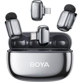 Boya Mini 2 01 (type C & Lightning) Wireless Microphone For Iphone & Android, Ai Noise Cancellation,app Control, 48k Hz/24 Bit, 30h Battery Life With Charging Case,lapel Microphone Wireless For Video Recording Vlog Streaming , Silver