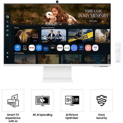 Samsung M8 2025 (FM801) Smart AI 32" 4K UHD, Tizen™ OS Flat Business Monitor, VA, 60Hz, 4ms(GTG), HDR10+, 99% sRGB, 10Bit Samsung Vision AI, USB Type-C w/ Cam, Adaptive Sound Pro Speakers & Ergonomic Stand - White