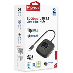 Promate Snaphub 4 4 In 1 Ultra Fast Usb 3.2 Hub 4 Usb A Ports 10gbps Transfer Rate 5v 1a Voltage - CompuMe