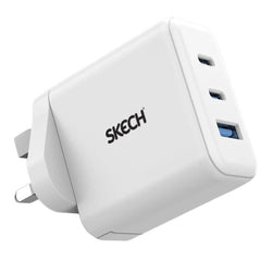 Skech Power Delivery 3 Port Gan Wall Charger 65w Pd Power Charger Dual Type C Port + Usb A – White