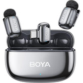 BOYA mini 2-02 (Type-C) Wireless Lavalier Microphones for iPhone 15/16/17 & Android, AI Noise Cancellation, App Control, 30H Battery Life with Charging Case, Lapel Microphone Wireless for Video Recording Vlogging , Silver