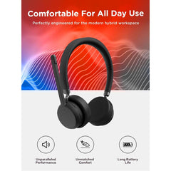 Lenovo Wireless Stereo Headset, Bluetooth 5.3, 640 Mah Capacity, 40 Mm Drivers Usb Digital Audio, 32 Ohm Impedance, Professional Call Performance, Black - CompuMe