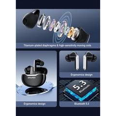 Awei T50 ENC Wireless Headphones 4 Mic Bluetooth TWS Headset HIFI Headphone Touch Control Low Latency Mode ENC Call Earbuds