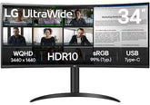 LG UltraWide 34WR55QKβB β 34" Curved 3K WQHD Monitor, 100Hz Refresh Rate, HDR10, USBβC 65W Power Delivery, 99% sRGB, Height & Tilt Adjustable