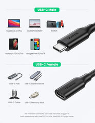 Ugreen 10387 Usb C Male To Usb C Female Extension Cable Gen2 5a 100w 10gbps 4k60hz – 1m