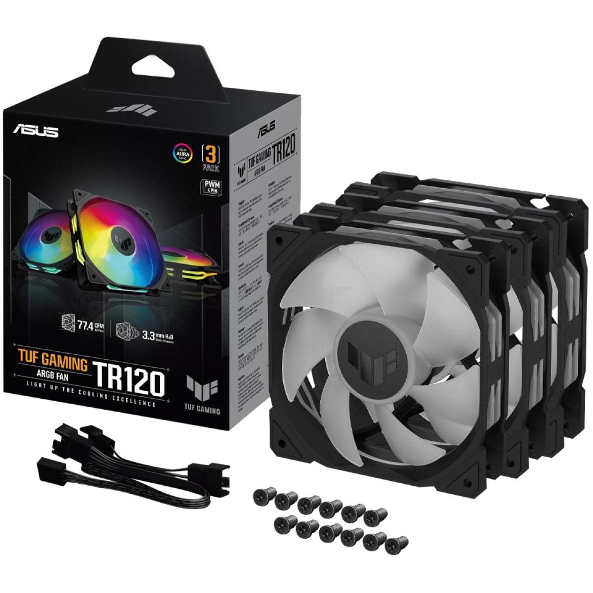 Asus Tuf Gaming Tr120 Argb Fan 3pin Double Layer Led 2000rpm 3.3mm H2o 77.4 Cfm 16 Individually Addressable Rgb Leds 3 Pack Black - CompuMe