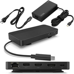 Lenovo Usb C Dual Display Travel Dock (1 Dp 1.4 & 1 Hdmi 2.0) Up To 65w Charging For Laptop (100w Power Adapter Included) Support Dual 4k Display