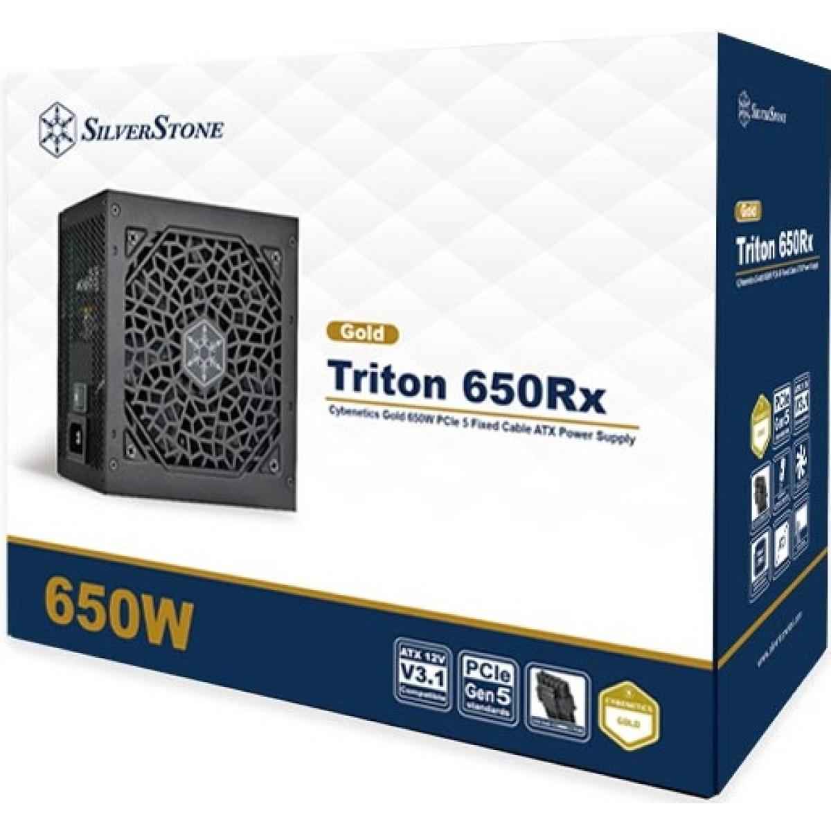 SilverStone Triton 650Rx Gold 650W (ATX 3.1) PCIE 5.1 (12V-2x6 ) 80 Plus Gold Fixed Cables - High Performance Power Supply w/ Silent 120mm Fan | SST-TR650R-GF |