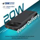 Promate Torq-10 10000Mah Power Bank,Ultra-Slim with 20W USB-C Power Delivery Port, Black