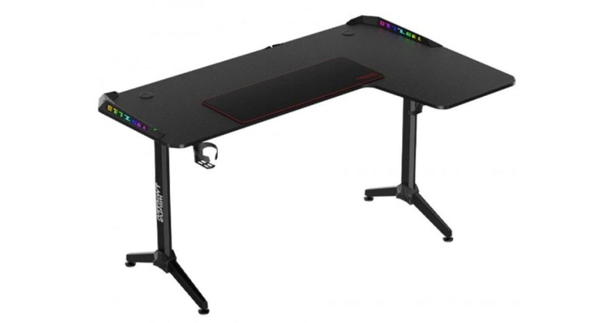 Twisted Minds WARRIOR L Shaped Gaming Desk RGB (Right) Black, P2 Carbon Fiber, Cable Management Features, Up To 80kg, RGB Lighting (160CM*100CM*75CM)