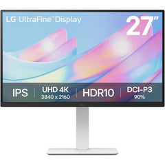 LG UltraFine 27US550 27" IPS 4K UHD HDR10 60Hz 1.07b DCI-P3 90% Color Display, Dynamic Action Sync, 3-side Virtually Borderless Adjustable Stand , White