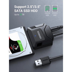 UGREEN 20611 USB 3.0 to SATA Hard Drive Converter Cable – For 2.5"/3.5" HDD & SSD – EU Power Adapter