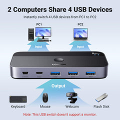 UGREEN 15705 USB 3.0 Switch for 2 Computers – 1 USB-C & 3 USB-A Ports
