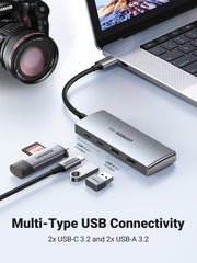 UGREEN 4-Port USB-C Hub – USB 3.2 10Gbps, 2x USB-C & 2x USB-A, Aluminum