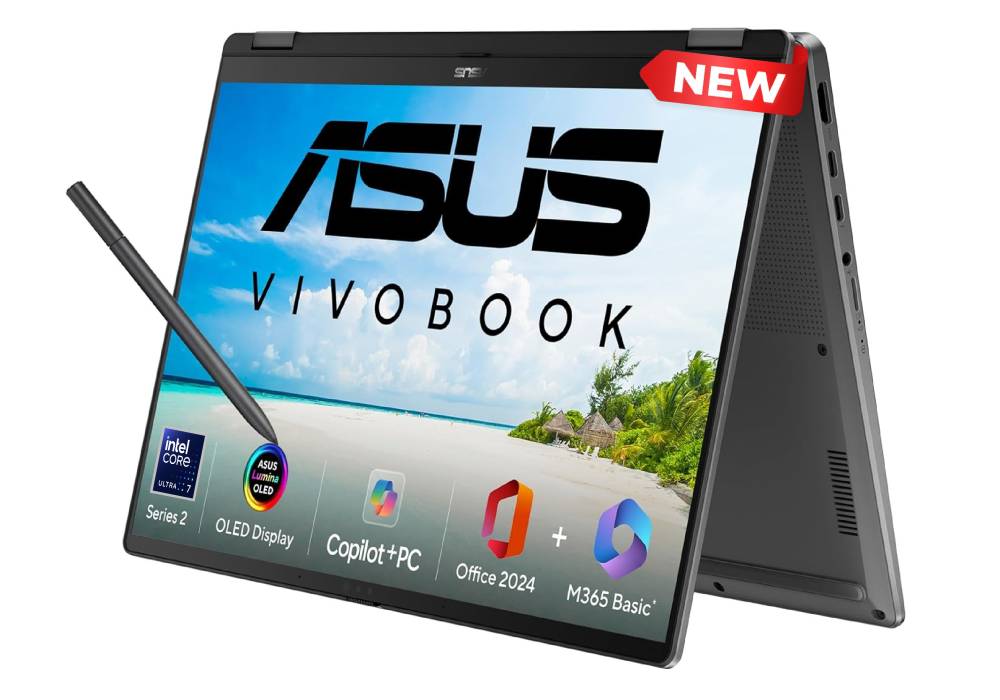 ASUS Vivobook 14 Flip Laptop – Intel Core Ultra 7 256V + Intel Arc Graphics, 16GB LPDDR5X, 512GB PCIe 4.0 SSD, 14" FHD+ OLED HDR True Black 500 Touch, Wi‑Fi 7, 70Wh Battery, Stylus Included, Windows 11 Home - Matte Gray