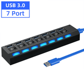 Gameak Collection USB 3.0 Hub Multi USB Splitter 7 Port with Switch for Home with USB cable