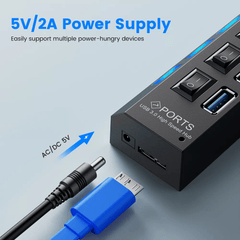 Usb 3.0 Hub Multi Usb Splitter 7 Port with Switch for Pc Home