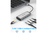 Vention Type‑C 5‑in‑1 Hub – HDMI 4K UHD, 3× USB 3.0, 100W PD Fast Charge, Compact Gray Metal Adapter