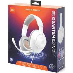 JBL Quantum 100M2 Wired Gaming Headphones, 40mm Dynamic Drivers, Detachable Boom, Directional Microphone Pick-Up Pattern, Fabric-Covered Memory Foam Ear Cushions, 1.2m Cable, White