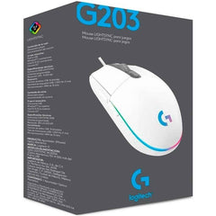 Logitech G203 Wired Gaming Mouse, 8,000 Dpi, Rainbow Optical Effe Lightsync Rgb, 6 Programmable Buttons, On Board Memory, Screen Mapping, Pc/mac Computer And Laptop Compatible White
