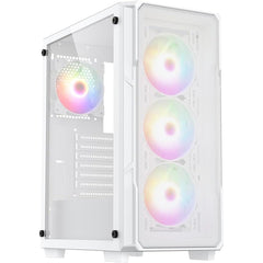 Raidmax Veor V212 Atx Mesh Front Tempered Glass 4x 120mm Static Rgb Preinstalled Supports Up To 310mm Gpu White