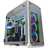 Thermaltake View 71 4 Sided Tempered Glass Vertical Gpu Modular Full Tower W/ 2 Blue Led Ring Fan Pre Installed White
