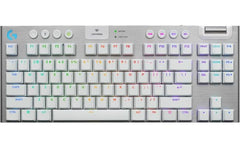 Logitech G915 X Lightspeed TKL Wireless Mechanical Gaming Keyboard, Double-Shot PBT Keycaps, Fully Programmable Keys, RGB Backlit Mac/PC Gaming Keyboards, Aluminum Finish, GL Clicky Switches, White