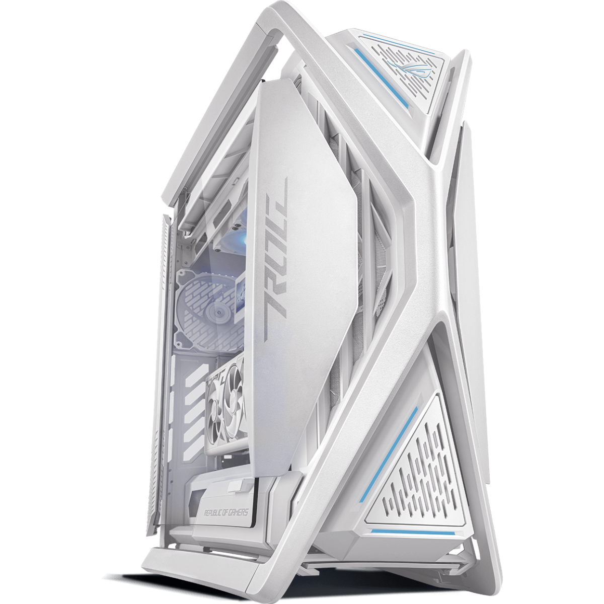 Asus Rog Hyperion Gr701 Eatx Full Tower Case Semi Open Struure Tool Free Side Panels Up To 2 X 420mm Built In Graphics Card Holde Usb Type C White