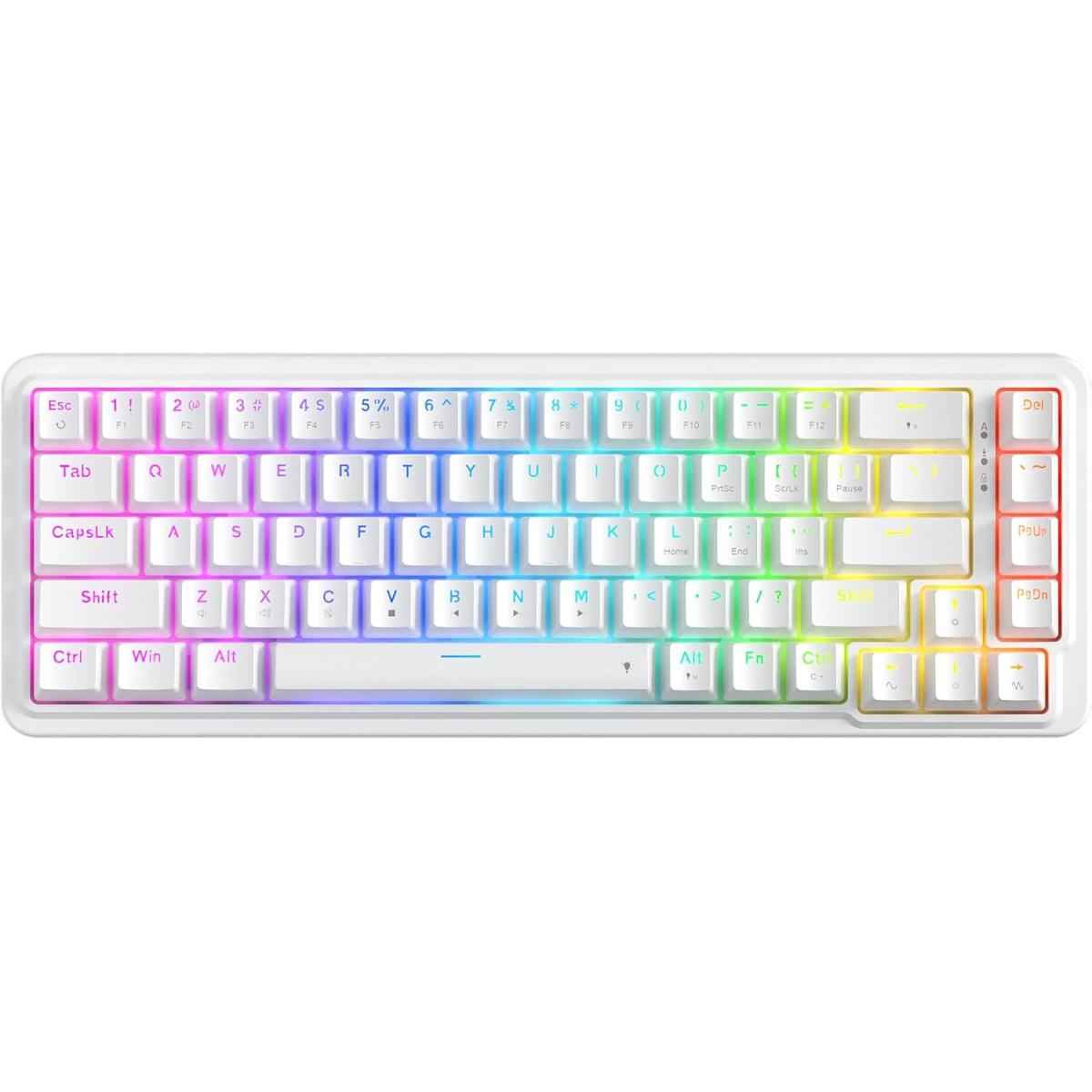 Redragon K709 Nova 65% Wired Gasket Rgb Gaming Keyboard, 68 Keys Hot Swap Compa Mechanical Keyboard W/free Mod Socket, 3 Layer Noise Dampening & Dedicated Arrow Keys, Quiet Custom Linear Switch , White