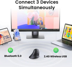 Ugreen 25444 Wireless Vertical Ergonomic Mouse 2.4g And Bluetooth