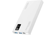 Promate Bolt 10pro Power Bank 10000mah Ultra Slim 10w Usb C Input/output Dual Usb Led Screen Over Heating Proteion White