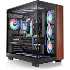 Thermaltake View 380 XL WS ARGB; Mid Tower Chassis; Side Wood Trim; 4x120mm ARGB Lite Fans Included; 420mm GPU Clearance; ATX/mATX/mITX; Hidden Connector Support; Dual Chamber; Black
