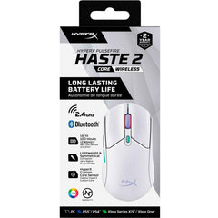 Hyperx Pulsefire Haste 2 Core Wireless & Bluetooth Lightweight 59g Long Battery Life Up To 100 Hours Long Battery Life Custom Core Sensor White