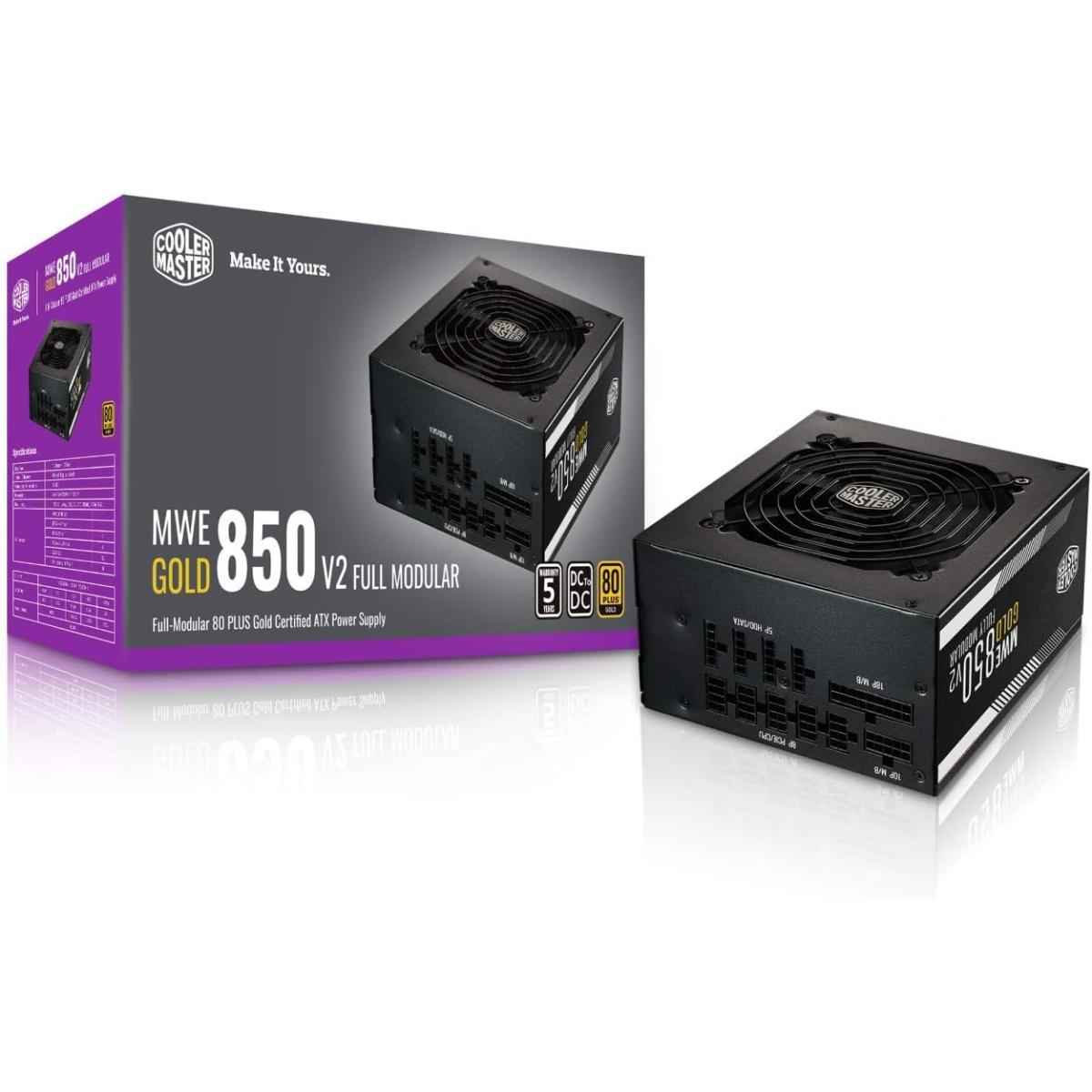 Cooler Master Mwe Gold 850 V2 Full Modular 850w 2 Eps Conneors 120mm Hdb Fan Semi Fanless Operation