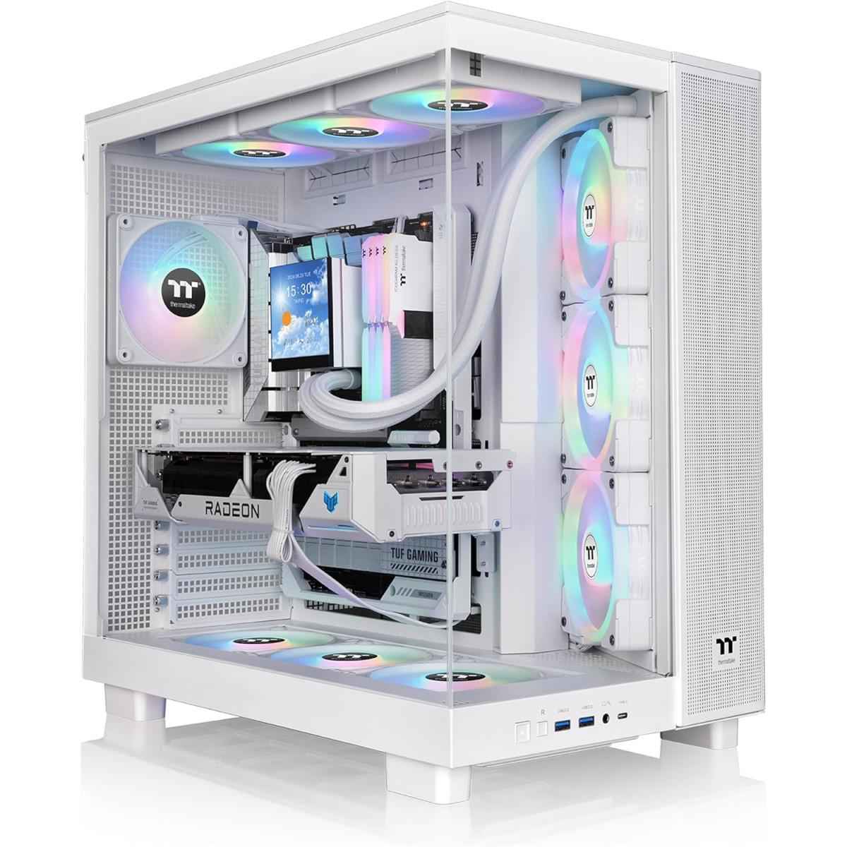 Thermaltake View 380 Xl Tg Argb Mid Tower Pc Case, 4x 120mm Argb Lite Pre Installed Fans, Up To 360mm Radiator & 10x Fan Support, Usb Type C X1, Usb 3.0 X2, Hd Audio, White