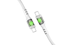 Promate Transline Cc Usb C To Usb C Cable 60w Power Delivery Transparent Shells 120cm Nylon Braided Cord White