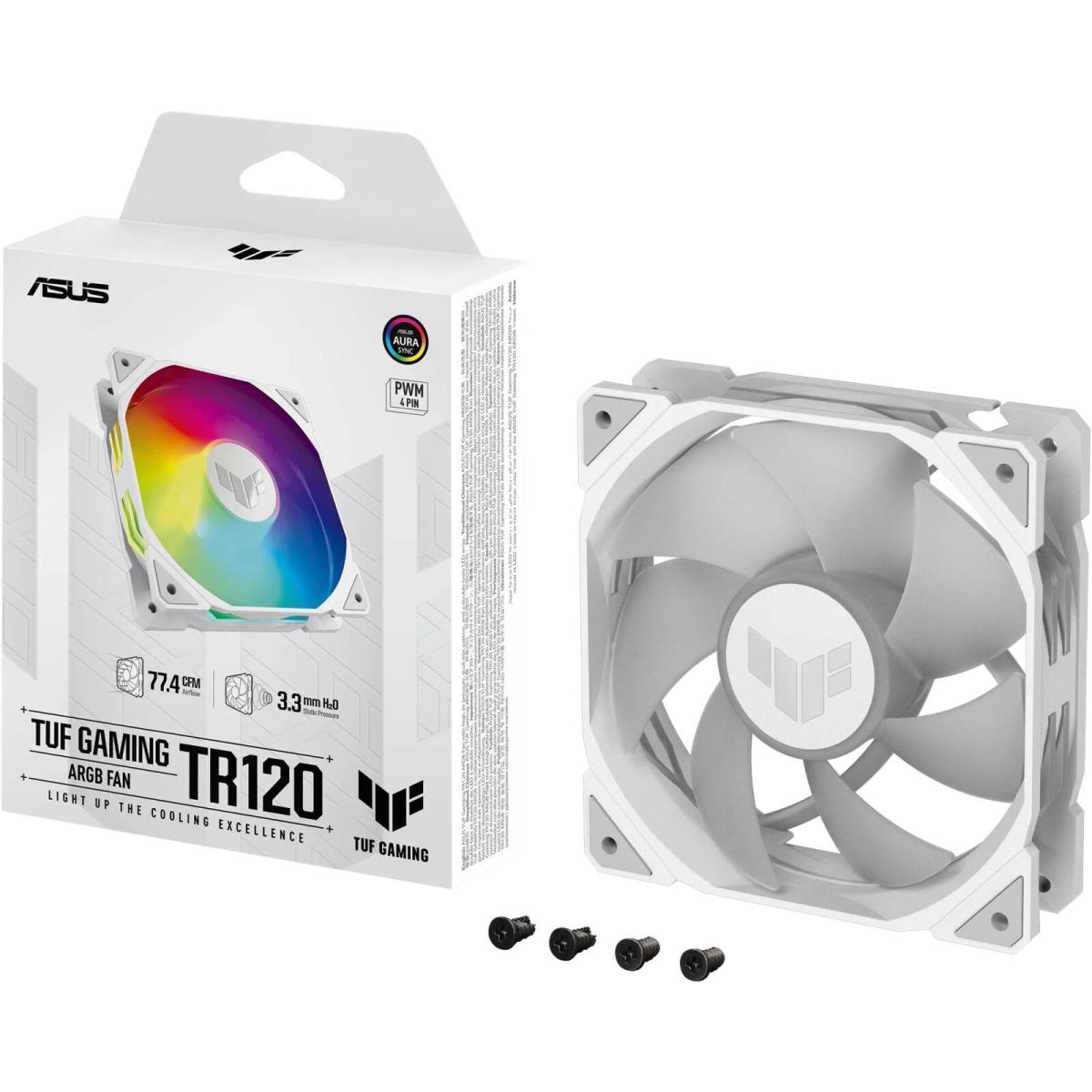 Asus Tuf Gaming Tr120 Argb Fan 3pin Double Layer Led 2000rpm 3.3mm H2o 77.4 Cfm 16 Individually Addressable Rgb Leds 1 Pack White - CompuMe