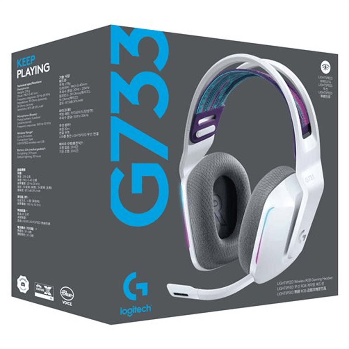 Logitech G733 Lightspeed Wireless Headset W/ Suspension Headband Lightsync Rgb & Blue Voice Mic Technology , White - CompuMe Logitech G733 Lightspeed Wireless Headset W/ Suspension Headband Lightsync Rgb & Blue Voice Mic Technology , White - CompuMe