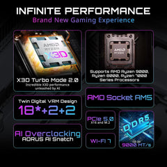 Gigabyte X870e Aorus Pro X3d Ice Atx Am5 Motherboard, Amd X870e Chipset, 4x Ddr5 Dimm Slots, Up To 256gb Max Memory, 1x Pcie 5.0 X16 With Pcie Ud Slots, 4x M.2 Slots