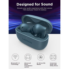 Lenovo Tws Earbuds Yoga Pc Edition Tidal Teal Aive Noise Cancellation Bluetooth 5.3 Wireless Earbuds Enc 3 Mic Clear Calls Ai Eq Mode Switch For Gaming, Movies, Music, And Meetings
