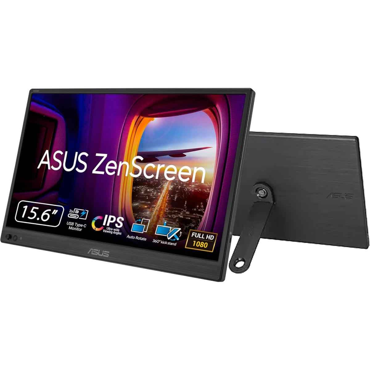 Asus Mb169ck Zenscreen 16” Ips Full Hd Portable Usb Monitor , Dual Usb C, Mini Hdmi, Eye Care, Flicker Free, Blue Light Filter, Anti Glare Surface, 360° Kickstand,black