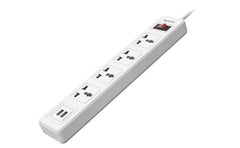 Huntkey SSZ507 Universal Power Strip 4x Outlet + 2x USB Charging Ports AC 220-240V Surge Protector 3M - White