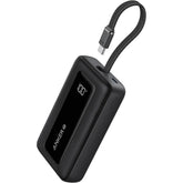 Anker A1688 Zolo Portable Charger, 10,000mah 30w Power Bank With Built In Lanyard Usb C Cable For Travel, Fast Charging Battery Pack Black