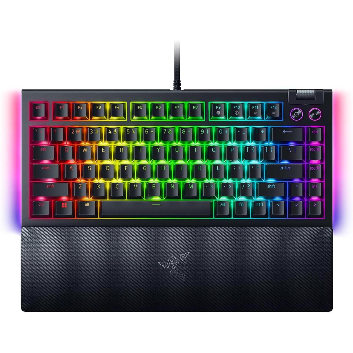 Razer BlackWidow V4 75% Mechanical Hot-swappable Compa & Durable Chroma MF Roller & Media Keys Wrist Rest Orange Tactile Switches - Black