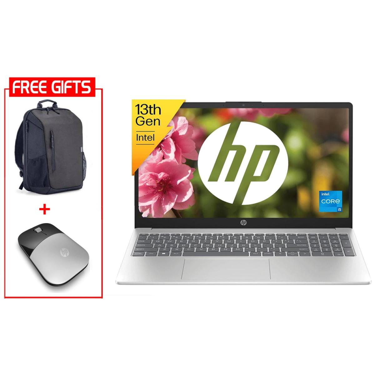 Hp Laptop 15 Fd0242ne (2023) New 13th Gen Intel Core 5 10 Cores Slim Design W/ Backlit Keyboard (customized) Bundle ((hp Backpack + Hp Z3700 Mouse)) Silver