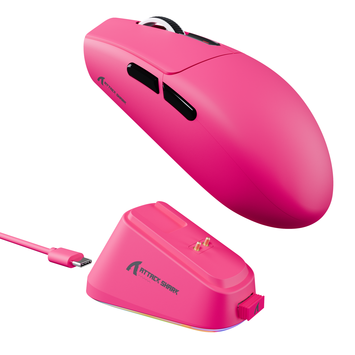 ATTACK SHARK G3 PRO Tri-Mode Wireless Gaming Mouse Berry Red with RGB Charging Dock