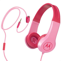 Motorola Squads 200 Kids Wired Headphones Anti Allergic Cushion Enhanced Bass In Line Mic & Voice Assistant Compatible With 3.5mm Aux Pink - CompuMe