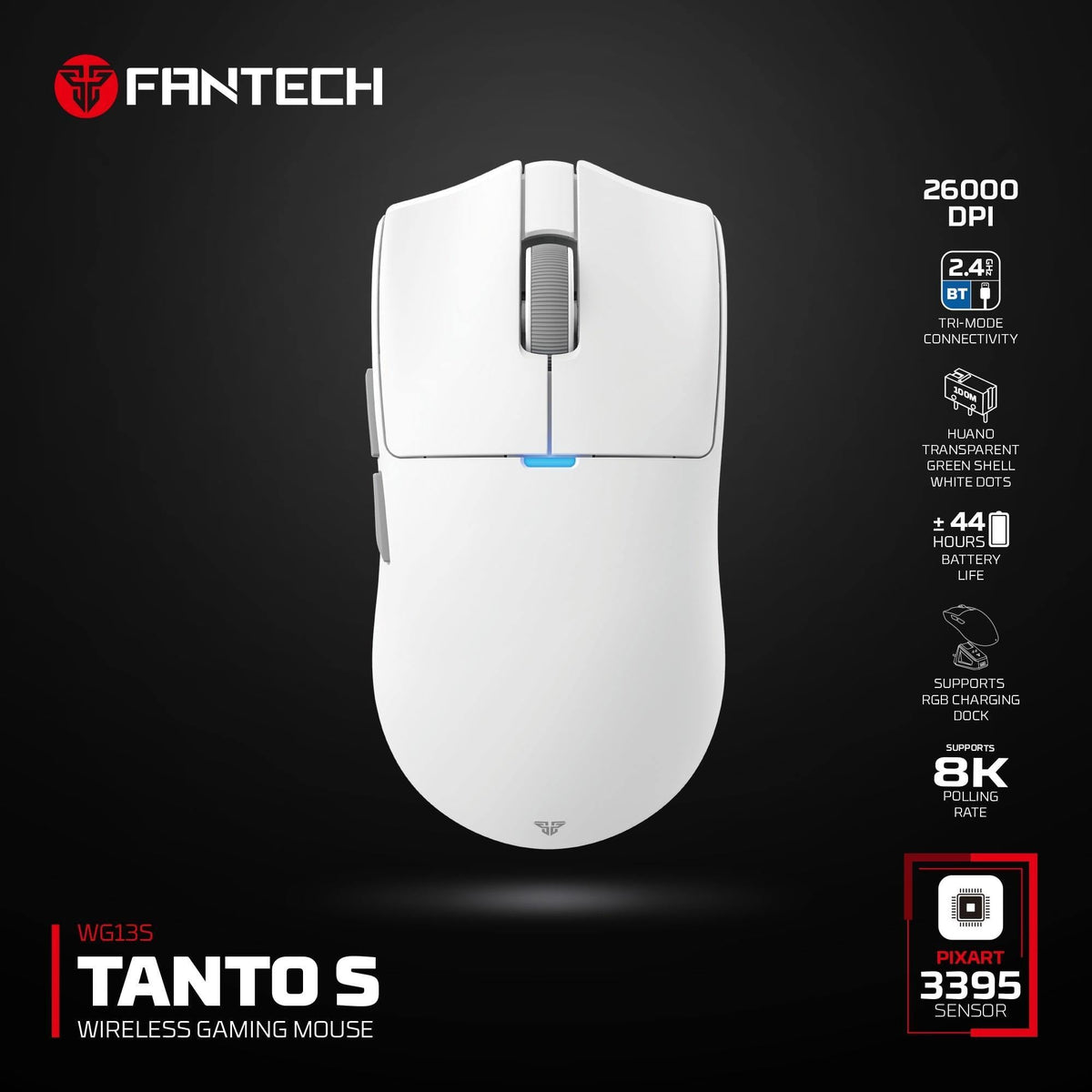 FANTECH WG13S TANTO S TRI-MODE WIRELESS GAMING MOUSE - WHITE
