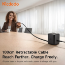Mcdodo FreeGo Pro CH-139 - 100W Desktop Fast Charger, 2×Type‑C + 1×USB‑A + Built‑In 100cm Type‑C Cable, Smart Digital Display - 18 Months Warranty